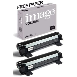 Brother TN1050 Toner Cartridge Black Replacement with Free Paper (High Capacity) - 2 Pack