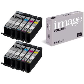 Canon CLI581 Ink Cartridges Replacements with Free Paper - 10 Pack