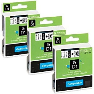 Compatible Dymo 45021 White On Black D1 Labelling Tape 12mm x 7m (S0720610) - 5 Pack