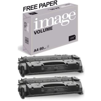 HP 80X Toner Cartridge Replacement with Free Paper (CF280X) - 2 Pack