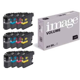 Brother LC123 Ink Cartridges Replacement with Free Paper - 12 Pack