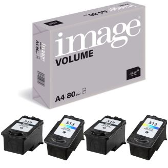 Replacement Pixma Canon Ink 512 513 Cartridges with Free Paper (PG 512XL & CL 513XL) - 4 Pack