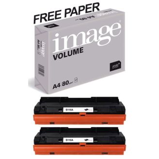 Samsung MLT D116L Toner Cartridge Replacement with Free Paper - 2 Pack