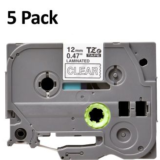 Compatible Brother TZE-135 White on Clear Labelling Tape 12mm x 8m - 5 Pack