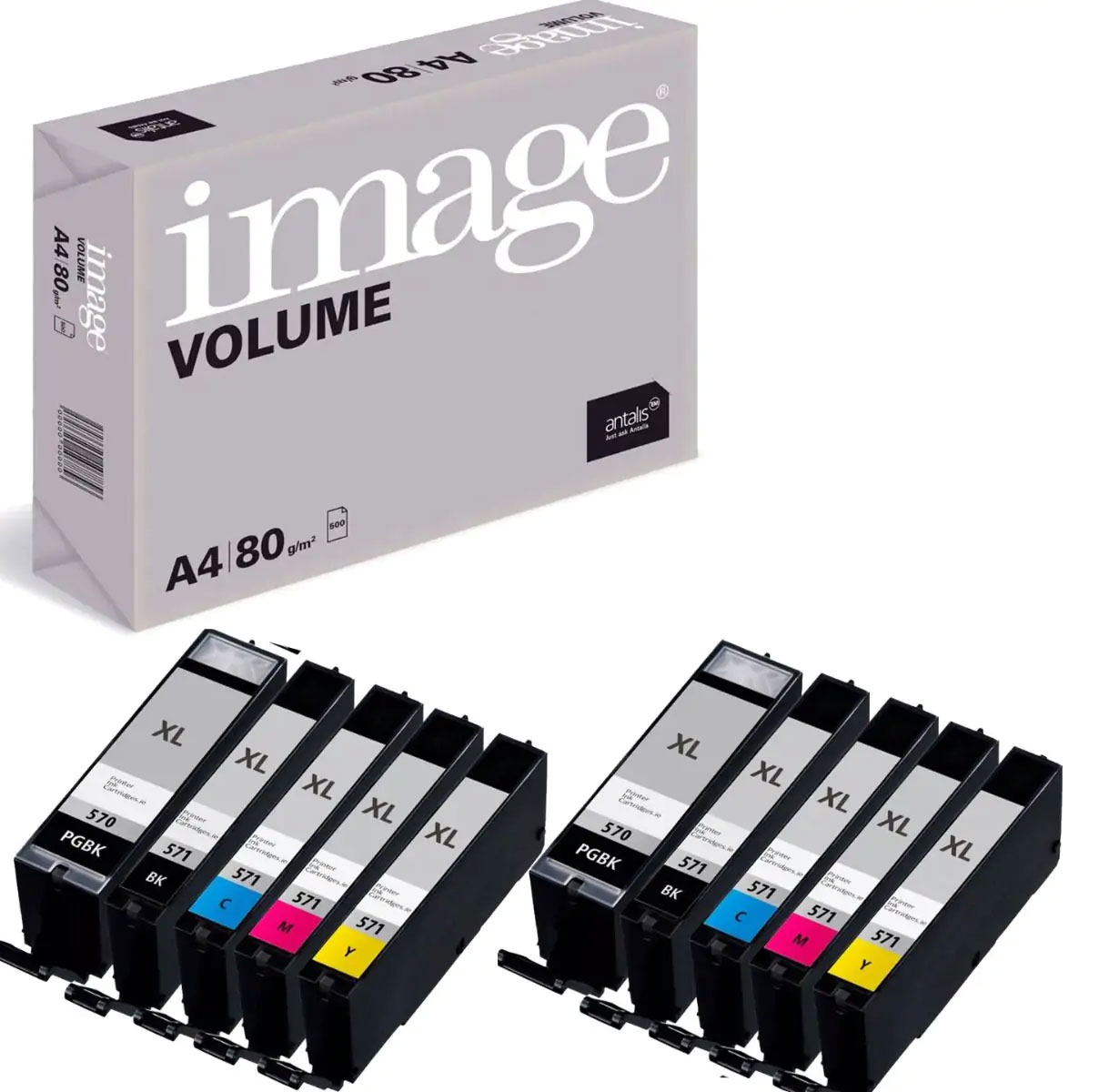 Compatible Multipack Canon CLi-571XL & PGi-570XL Ink Cartridges With Free Paper - 10 Pack